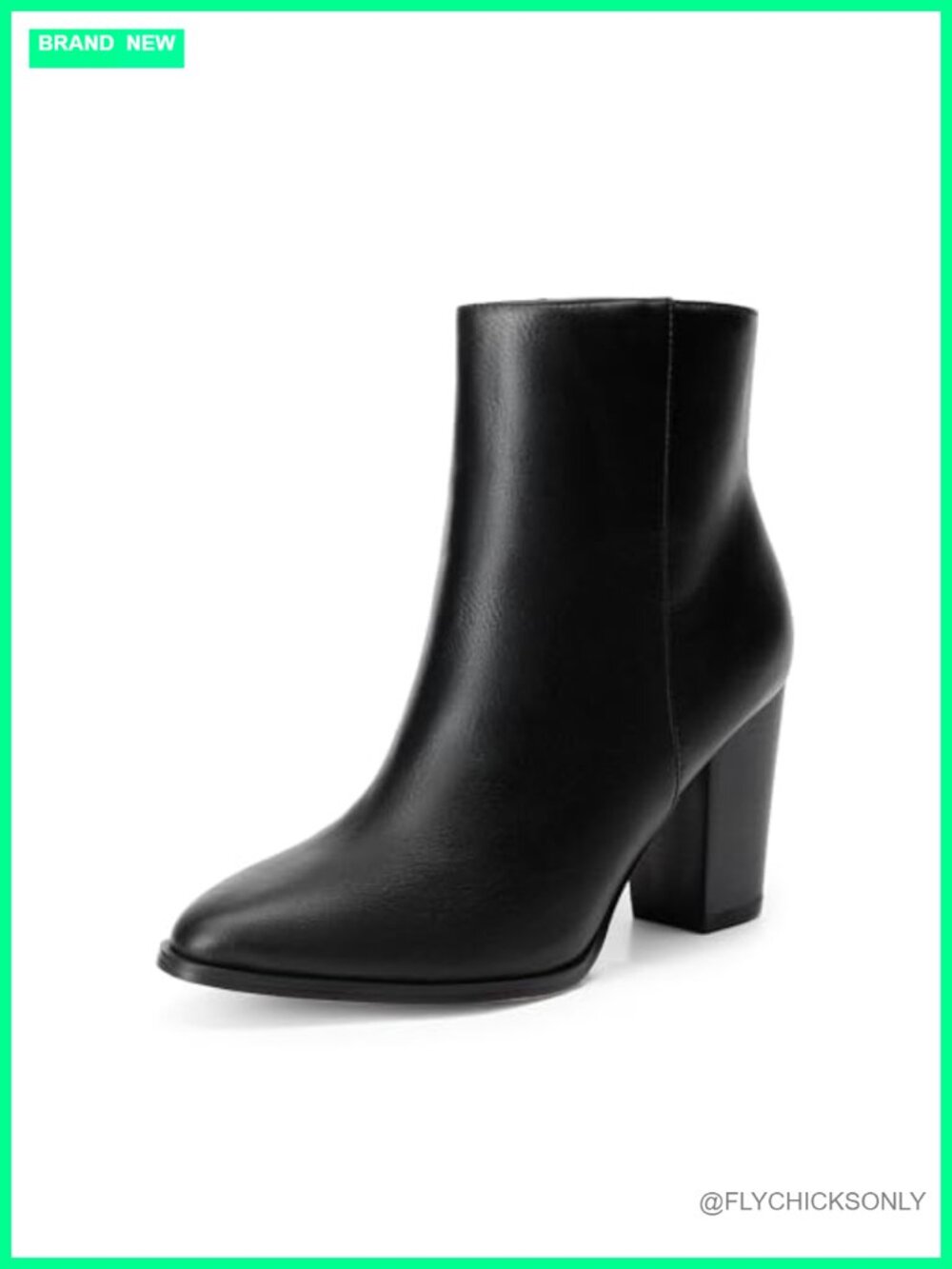 Women's Pointed Toe Chunky Block Heel Ankle Boots Faux Leather